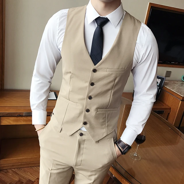 Khaki Dress Vests For Men