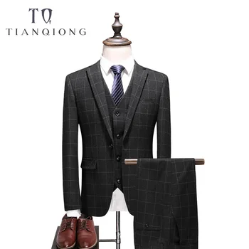 

(Jacket+Vest+Pants) 2018 Black, Blue Men Suits Fashion Wool Men's Slim Fit Business Wedding Suit Men Wedding Suit Size S-4XL