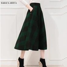 Длинная Плиссированная юбка в консервативном стиле из искусственной кожи размера плюс, осенне-зимняя юбка с эластичной резинкой на талии для студенток, зеленая клетчатая юбка, женская мусульманская юбка