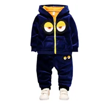 Модные детские комплекты одежды из хлопка для мальчиков и девочек Детские худи с глазами с героями мультфильмов штаны 2 шт./компл., Зимние Детские утепленные спортивные костюмы