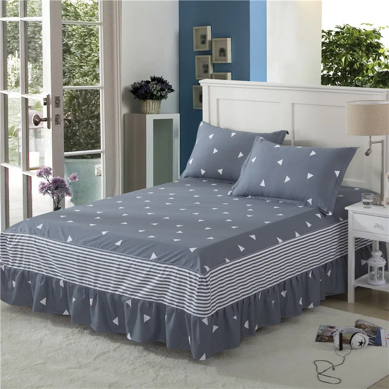 

100% Cotton Bedspreads Geometric Pattern Bed Skirt Ruffled Princess Bedsheet Thick Fitted Sheet Twin Full Queen King Size Covers