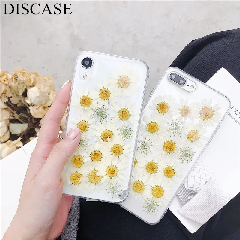 

DISCASE Real Flowers Dried Flowers Daisy Phone Cover For Huawei P20 Case Transparent Soft TPU Back Case For Huawei P20 pro Funda
