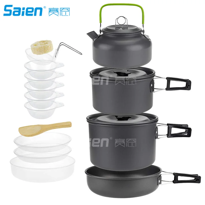 

Camping Cookware Set,16pcs:4-5 Person Mess Kit with Non-Stick Aluminum Pot Pan, BPA-Free Bowls/Plates and Nylon Bag