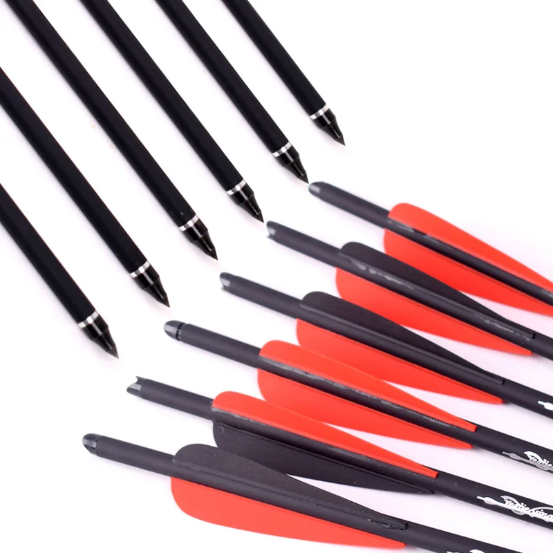 12Pcs-Crossbow-Carbon-Arrow-16-20-Inches-Spine-400-with-Red-and-black-Feather-for-Crossbow(4)