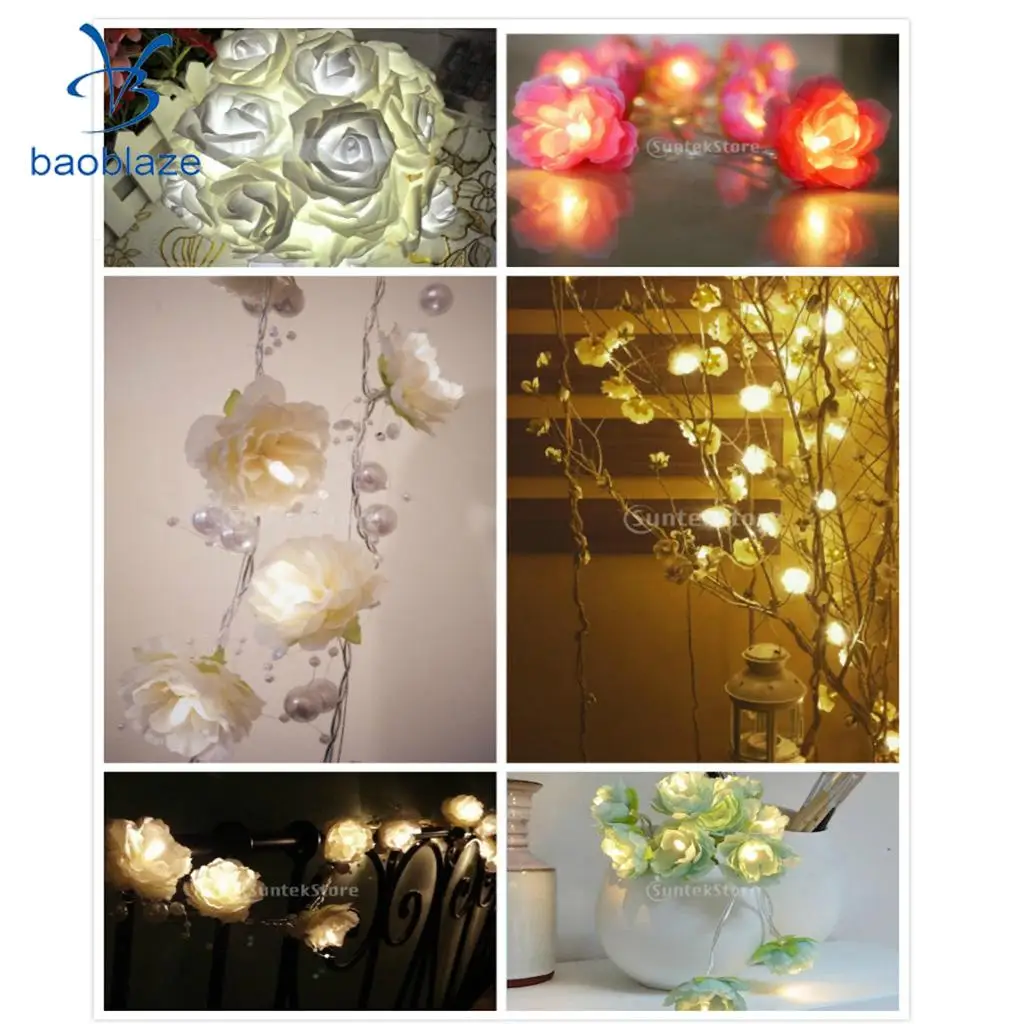 

Baoblaze 2m Pearl String Rose Garland Fairy Lights With 20 LED Bulb Home Decor Lights for Living Room Weddings Halloween Setting