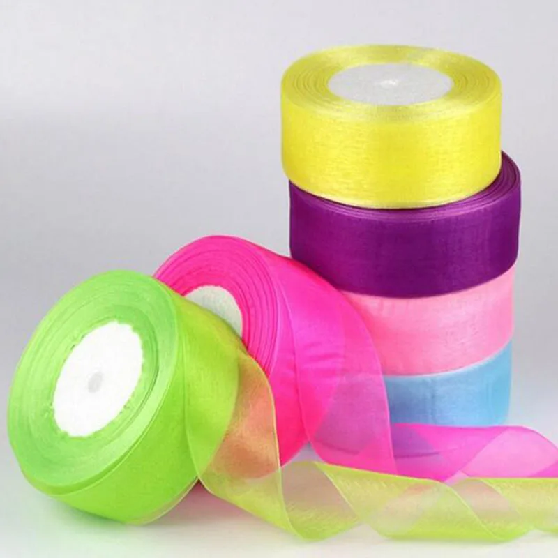 

20 Colors 50 Yards 15 mm-50 mm Width Lace Chiffon Ribbon Transparent Organza Ribbons For Wedding Decoration Gift Wrapping Belt