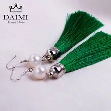 DAIMI 6 цветов богемные длинные кисточки серьги уличный стиль 9-10 мм жемчужные серьги серебряная бахрома женские серьги-подвески свадебный подарок