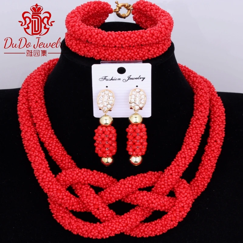 

Trendy Red Rose Opaque Chunky Costume Necklace Sets Of Jewelry Nigerian Wedding African Women Beads Jewelry Sets Free Shipping