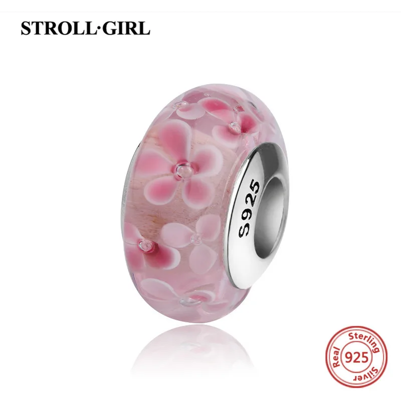 StrollGirl red color Murano glass beads 925 sterling silver diy charms fit authentic pandora bracelet jewelry making women gifts - Цвет: TG1036