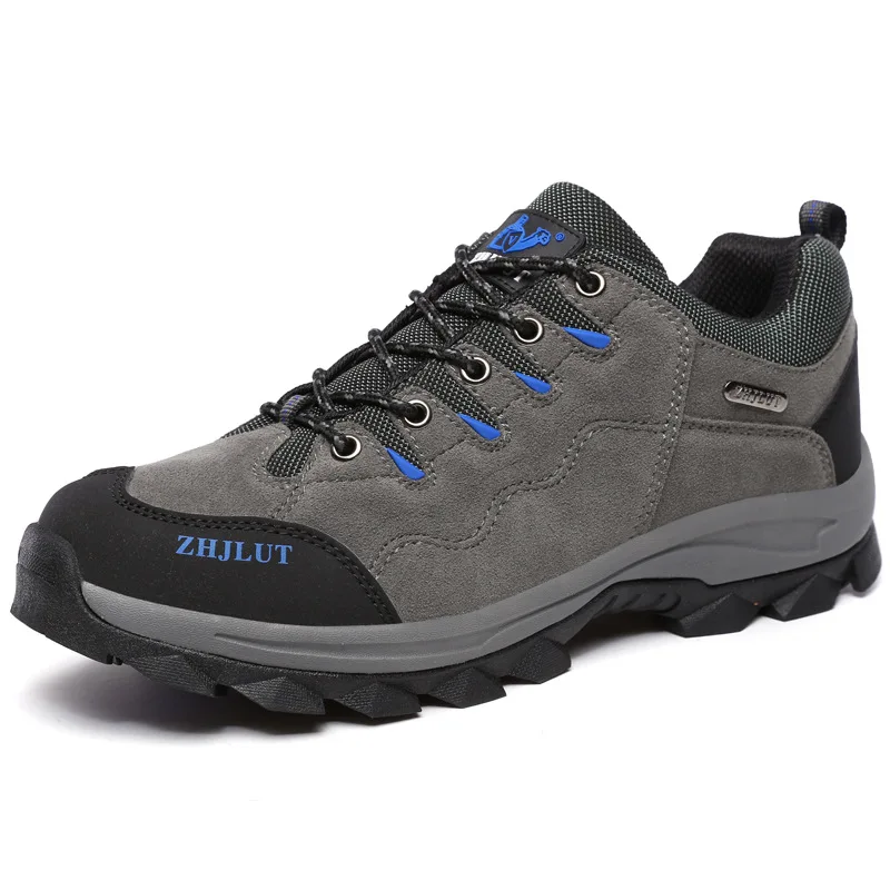 Теплая зимняя обувь для пешего туризма, низкие теплые кроссовки для альпинизма, большие размеры, мужская и женская обувь с хлопковой подкладкой, 36-47 - Цвет: Серый