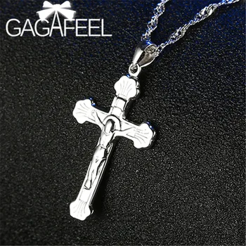 

GAGAFEEL Fine 925 Sterling Silver Cross Jesus Men Pendants Necklaces Trendy Sliver Jewelry Couple Necklaces Party Charm Dropship
