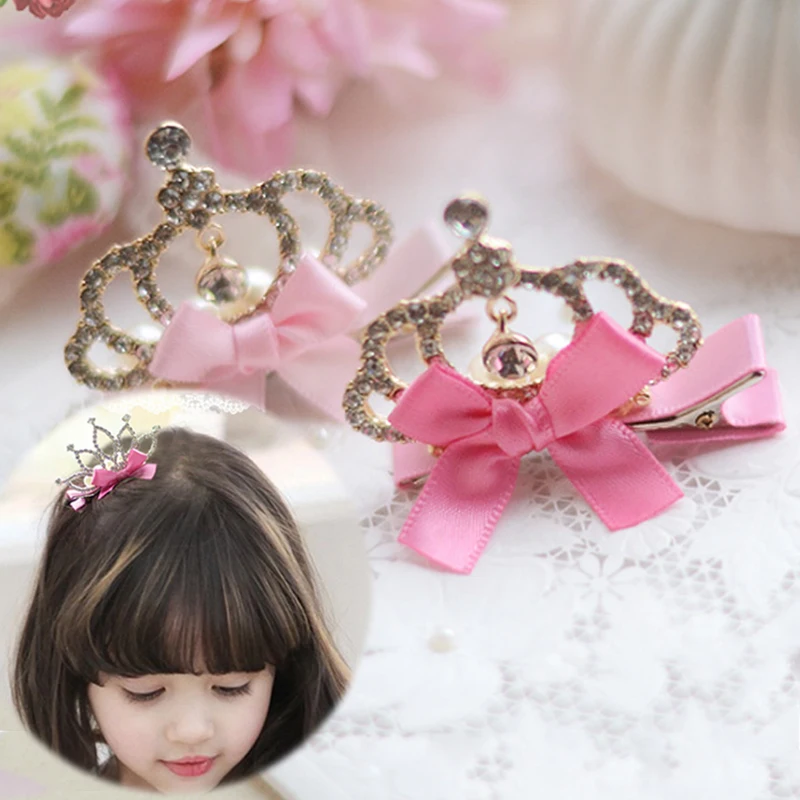 

Hot 1PC Girls Baby Crown Kids Hairpin Hair Clip Ribbon Clip Princess Birthday Korean Version Pink