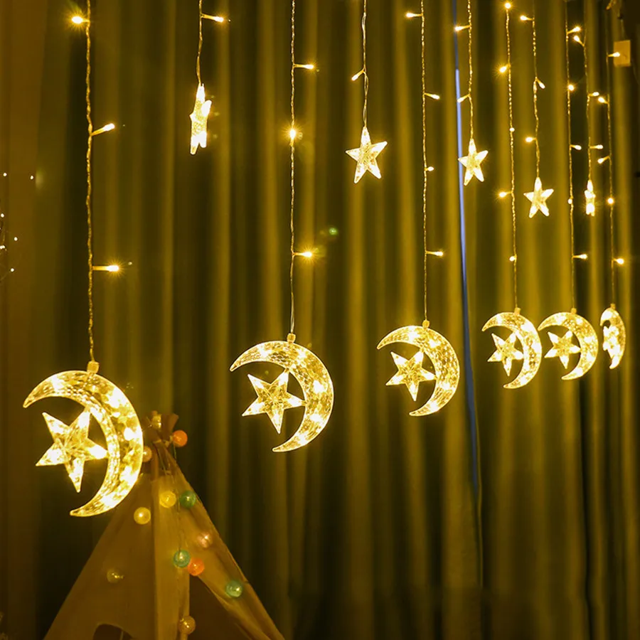 Thrisdar 2,5 м 138 светодиодный Звезда Луна занавеска со звездами окно светодиодный Праздничная гирлянда Свадебная вечеринка кафе фон для