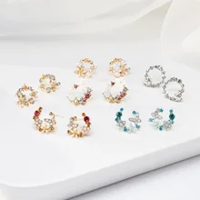 2019 Mulheres Coreano Bonito Ouro Prata Pedrinhas Cristal Flor Gota Brincos Para Mulheres Jóias Presente Do Partido Anel de Orelha Do Parafuso Prisioneiro Brinco(China)