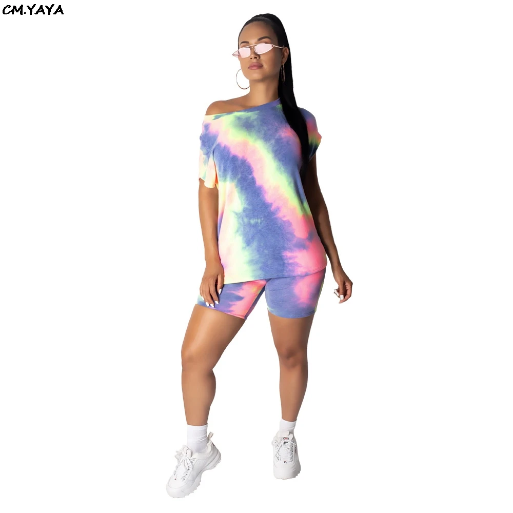 Женский спортивный костюм футболка с коротким рукавом и шорты принтом tie dye galaxy