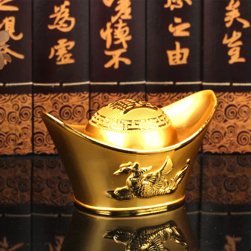 

4 Sizes Offer Opening Light Good Luck for Wealth Alloy Meatl Gold Plating Gold Ingot Home Office Putting Decoration