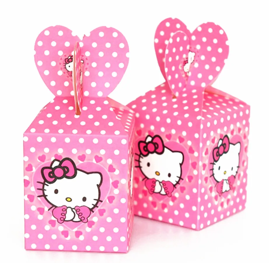 

6pcs/lot hello kitty print candy box theme party supplies loading gift loot bag paper box birthday party