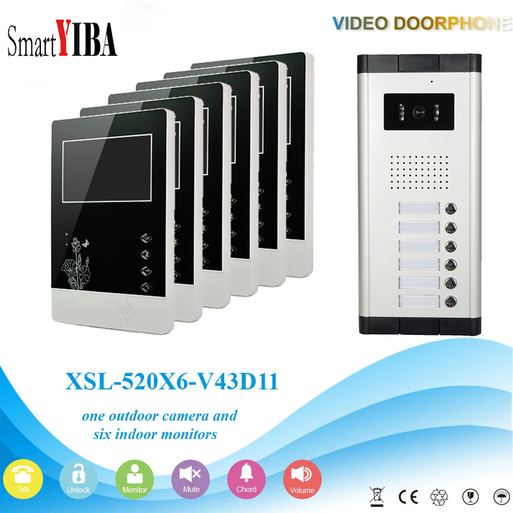 SmartYIBA 6 Units Visual Intercom Entry System IR Camera Doorbell Intercom Kits Multi Apartment Building Video Door Phone SmartYIBA 6 Units Visual Intercom Entry System IR Camera Doorbell Intercom Kits Multi Apartment Building Video Door Phone