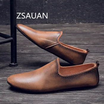 

ZSAUAN Pointed Toe Business Men Boat Shoes Wipe the color Breathable Soft Moccasins Loafers Summer Spring Dress Driving Flats