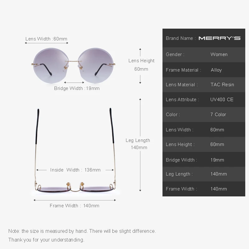MERRYS дизайнерские женские круглые солнцезащитные очки без оправы градиентные линзы UV400 защита S6116