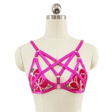 Embroidery Flower Harness Bra Red Women Sexy Lingerie Wirefree Bralette Cross adjustable Crop Top Bandage Body Harness Embroidery Flower Harness Bra Red Women Sexy Lingerie Wirefree Bralette Cross adjustable Crop Top Bandage Body Harness