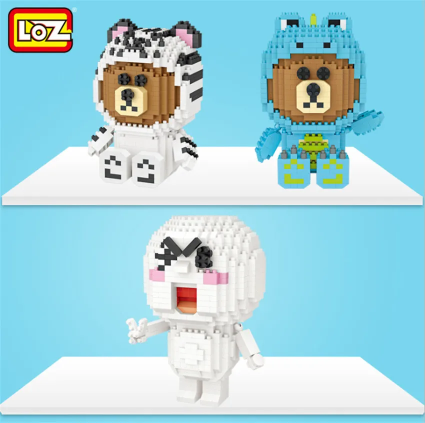 3 шт./лот 2190 + шт LoZ Медвежонок Building Block сидит медведь с тигра Платье Diamond Дети