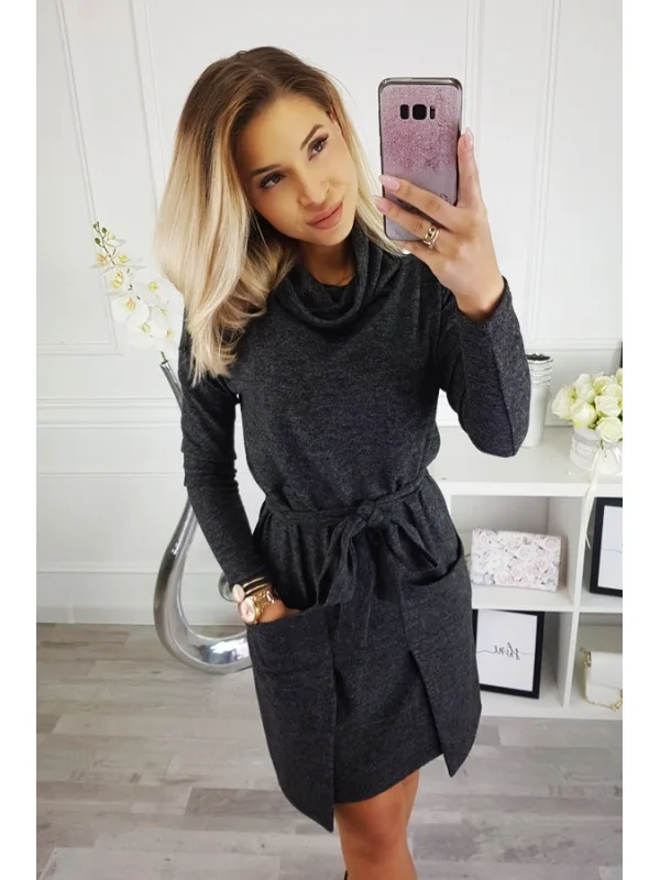 

2019 Spring Autumn Women Mini Dresses Long sleeve Pocket Casual Solid Irregularity Beach Party Bandage Dresses Vestidos Femme