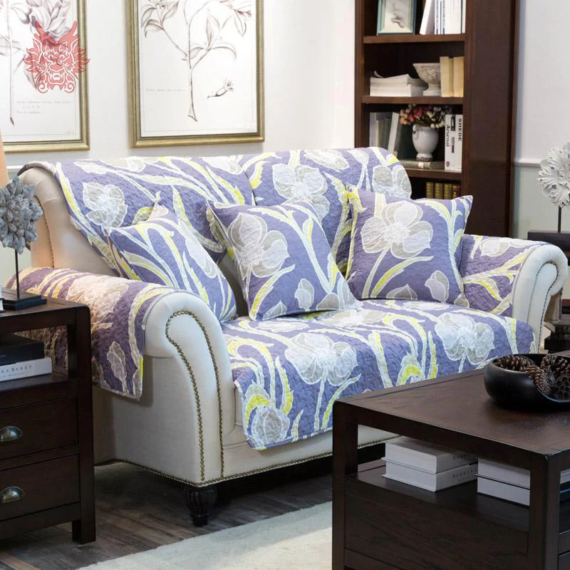 Free shipping American style purple floral print quilting Sofa cover