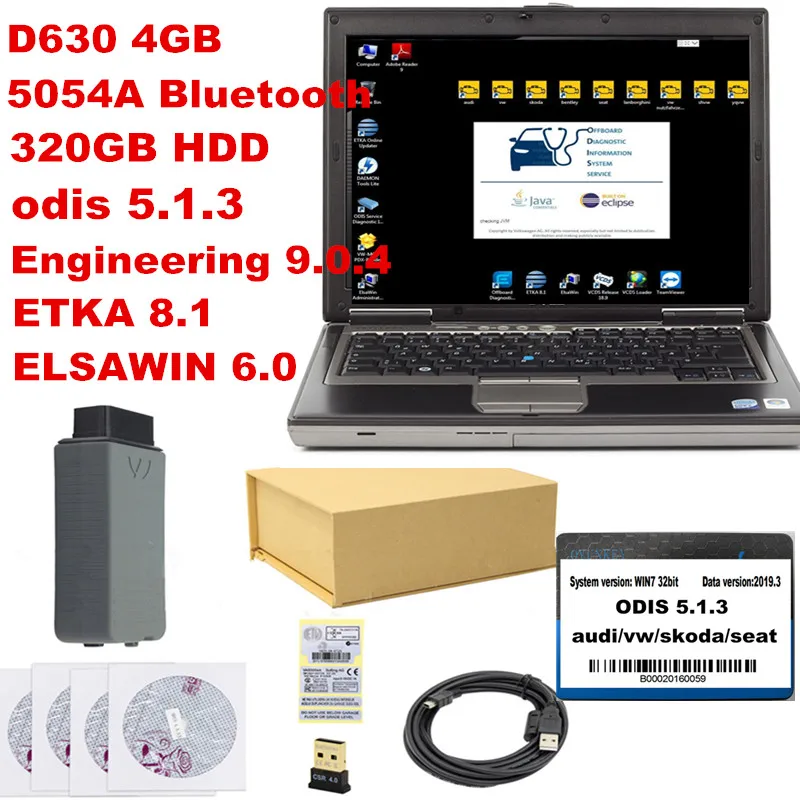 Ноутбук D630 4 Гб OKI VAS 5054A Bluetooth AMB2300 с ODIS 5.1.3 320 Гб HDD полное Программное обеспечение VAS5054 для VAG готов к использованию