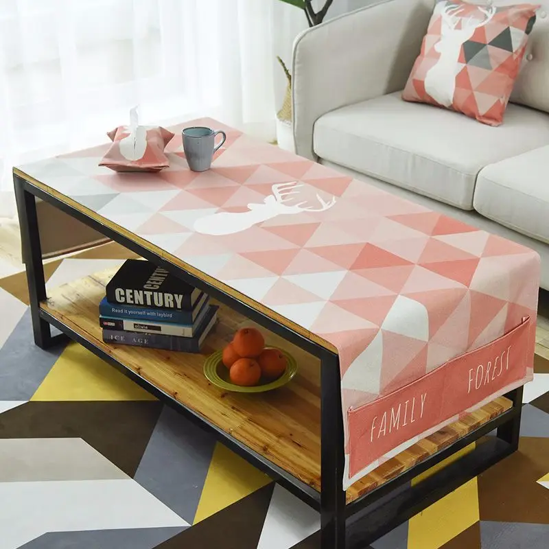  Proud Rose Cotton Linen Rectangular Tablecloth TV Cabinet Tea Table Cover Towel with Storage Bag Ca