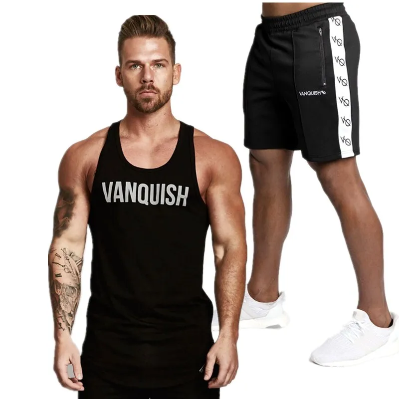

Two Piece Set Men Short Sleeve Tank Tops Cropped Top+Shorts Men Tracksuits New Causal Sportswear Tops Short Trousers