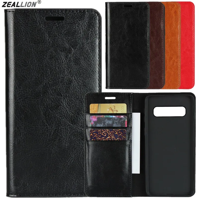 

ZEALLION For Samsung S10 S9 S8 Plus S6 S7 Edge A5 J3 J5 J7 2017 A6 A7 A8 J4 J6 Plus 2018 Genuine Crazy Horse Leather Case Cover