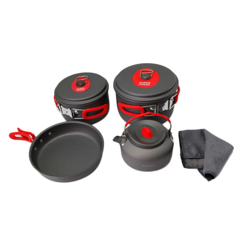 

Alocs 7PC/Set Portable Ultralight Aluminum Outdoor Camping Hiking Cookware Cooking Picnic Pan Pot Teapot Dishcloth For 4 People
