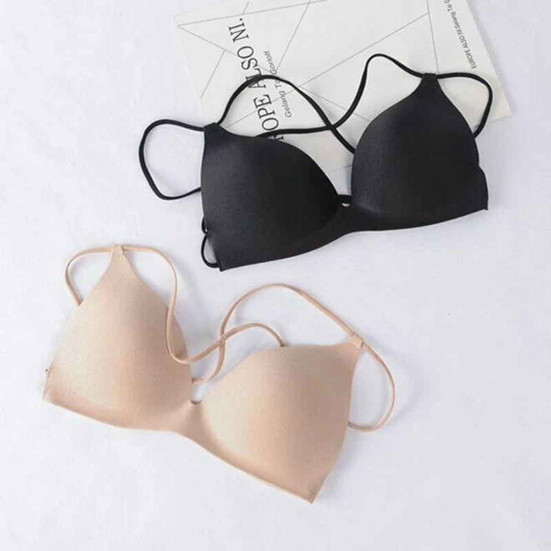 Невидимые бюстгальтеры Мягкие Нет проволоки Strappy Super Push Up Bralette Сексуальные женщины Backless Underwear Femme BH Большой размер Deep V Black лифчик пуш ап нижнее белье бюсгалтер