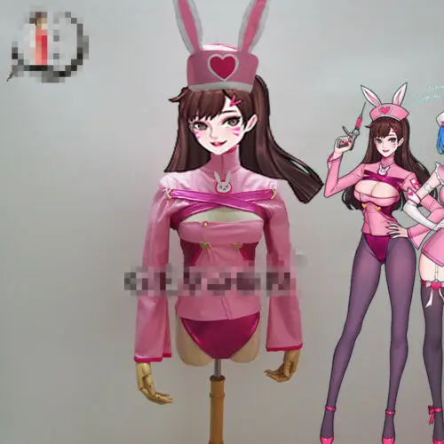 

2019 Anime cosplay OW D.VA dva Pink Nurse Cosplay Costume Bunny Girl Jumpsuits Sexy Uniforms A