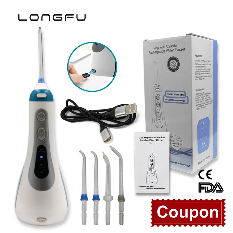 

Dental Water Flosser Portable Oral Irrigator For Teeth Cleaning Rechargeable Irrigation Jet bucal Irrigador Floss Pick 4Tips