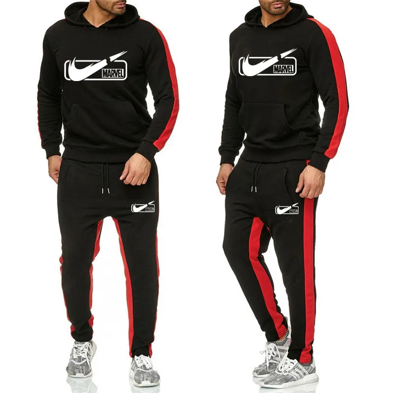 

Men Casual Set Sportswear 2018 Autumn Hooded Sweatshirts Sporting Suits Male Solid Tracksuit Pattern Printed Hoodies+Pants 2PCS