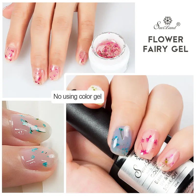 Saviland новейший DIY натуральный сушеный цветок феи Гель-лак для ногтей Цветочный замочить от маникюра УФ-гель-клей для дизайна ногтей