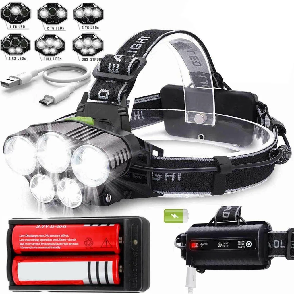 

Head Lamp 5X T6 LED Headlamp Rechargeable Head Light Flashlight Torch Lamp Headlamp Flashlight Headlights Lampe Frontale Lamps