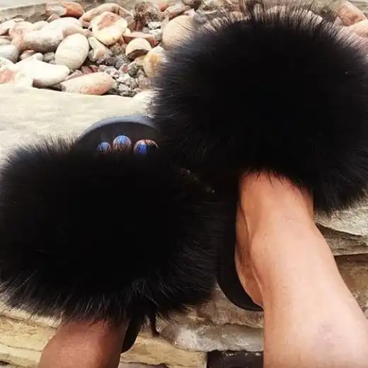 2019 Fox Fur Slide for Women Cut Slippers Fluffy Sliders Plush Furry Summer Flats Sweet Ladies Shoes Big Size 36-45,See as