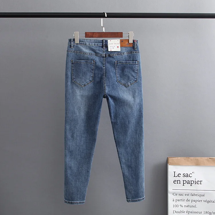 Hollow Out Stretched Casual Jeans Woman Plus Size Slim Skinny Jeans Blue Classic Denim Pencil Pants KKFY1726 Hollow Out Stretched Casual Jeans Woman Plus Size Slim Skinny Jeans Blue Classic Denim Pencil Pants KKFY1726
