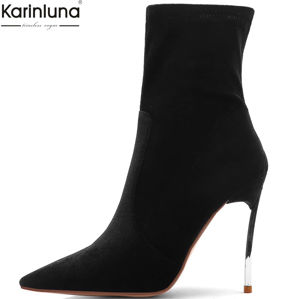 

Karinluna Sexy Dropship Big Size 34-45 INS Hot Boots Woman Shoes Zip Up Sexy Thin High Heels Office Boots Female