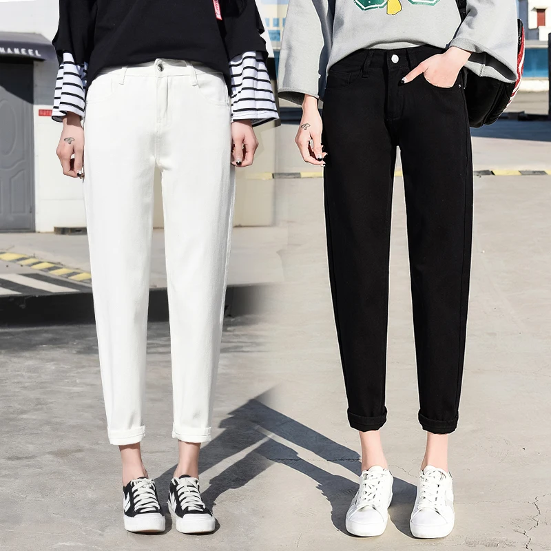 R&H 2019 Women's Pants Loose Mom Jeans High Waist Knee Length Boyfriend Jeans For Women Pants Feminino Mujer