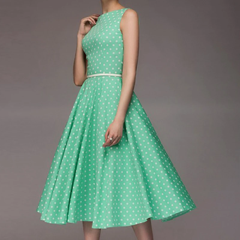 S-4XL Retro Women Polka Dot Swing Dress Elegant Sleeveless Vintage New Ladies Summer Plus Size Casual Party Dresses Vestidos
