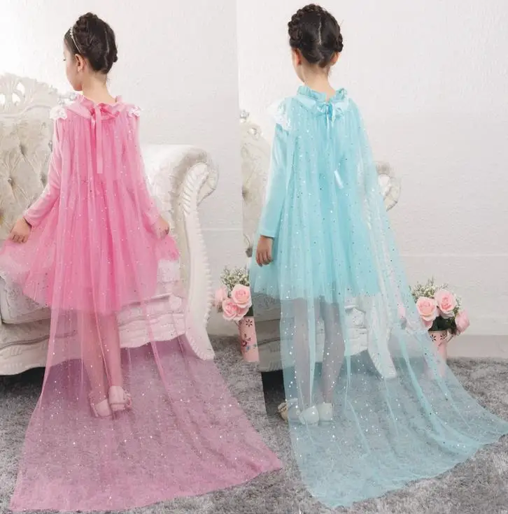 

Fancy Dress Girls Princess Sequin yarn veil Capes cloak 140cm Cosplay Costume party Halloween props festive event supplies