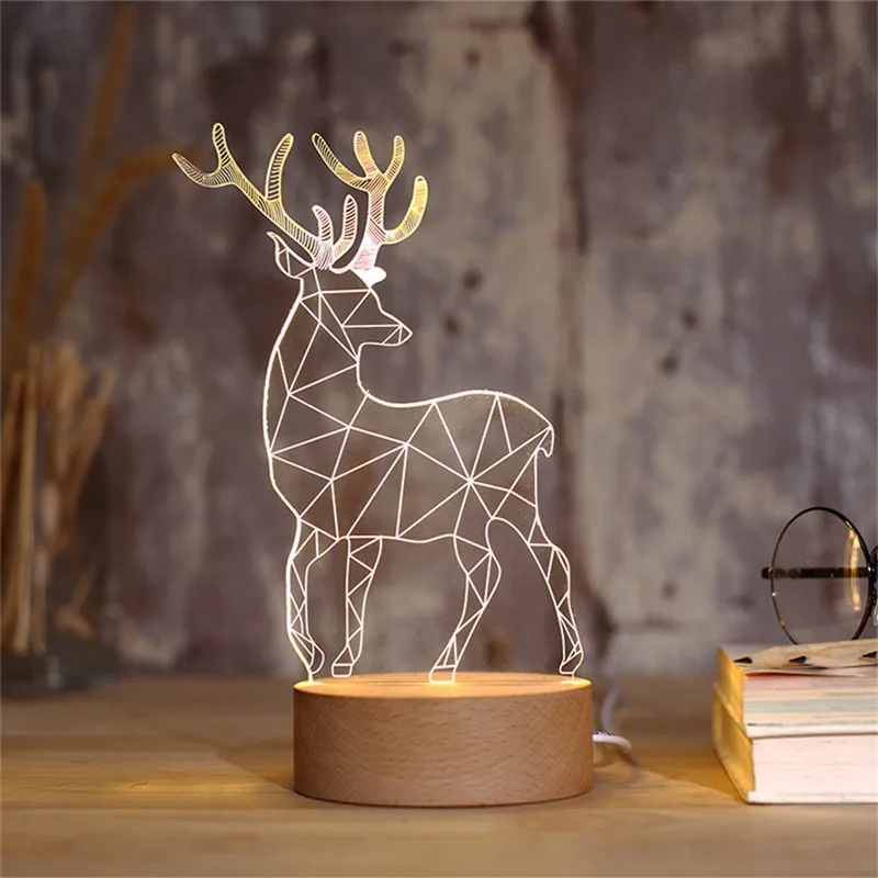 

creative cartoon mini LED luminous wood lamp bedroom table lamp 3D night lighting USB lamp Christmas birthday gift