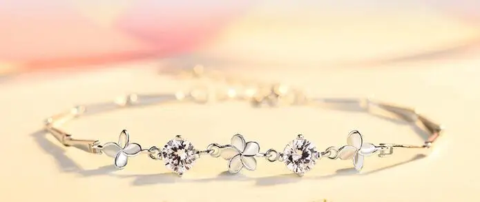 

Free shipping 185 15 Women silver Bracelet Valentine's Day Girls Trendy Female flower Jewelry hotsale