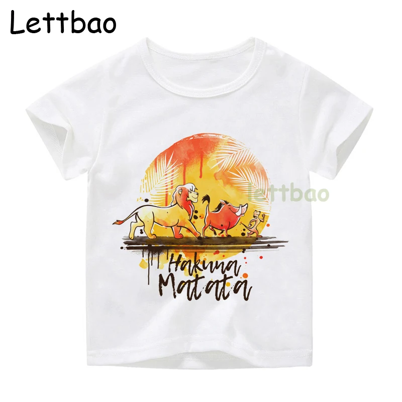 Summer Fashion Lion King Hakuna Matata Print Fun T-shirt Tops Tees KIDS Cartoon O-Neck No Warriors T-shirt Children