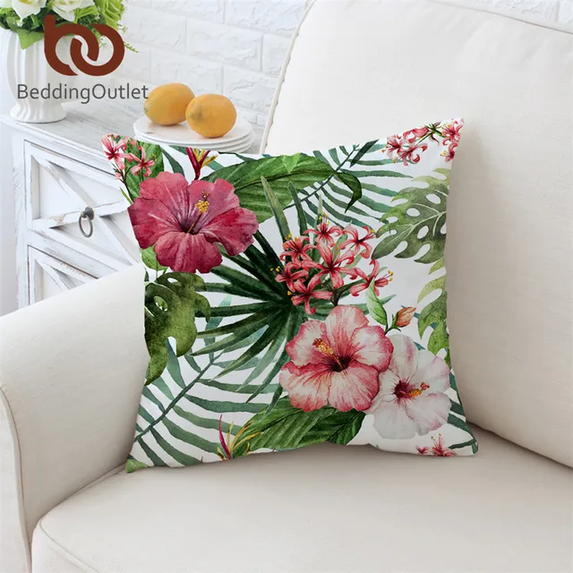 BeddingOutlet Flowers Cushion Cover Leaves Pillowcase Tropical Enchanting Red And White Decorative Pillows BeddingOutlet Flowers Cushion Cover Leaves Pillowcase Tropical Enchanting Red And White Decorative Pillows
