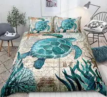 Turtle Duvet Cover Set Ocean Turtle Bedding Set Teal Retro Style Home Textiles Mediterranean Style Quilt